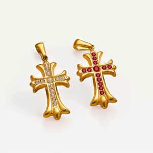 Pendentif Femme Croix Rétro Luxueuse En Acier Inoxydable Étanche Couleur Or (1 Pièce) h5 Image4