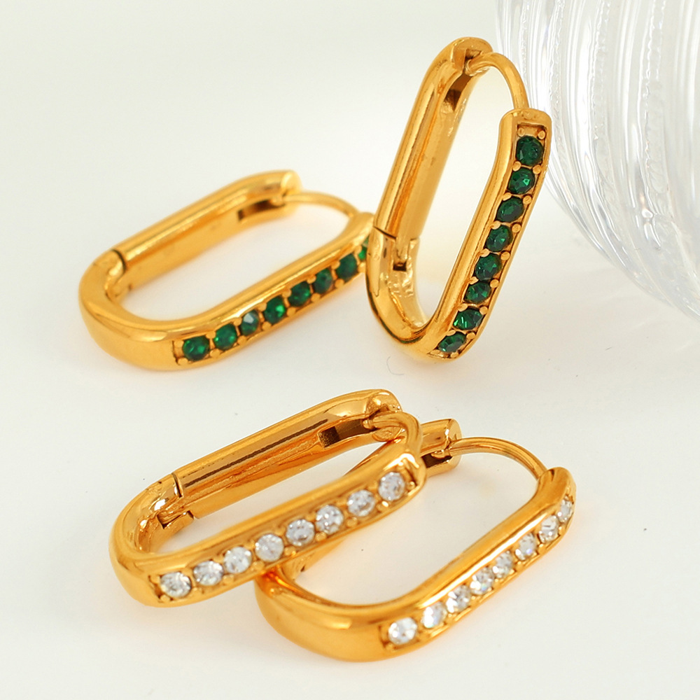1 Paire De Boucles D'Oreilles Créoles Géométriques Classiques En Acier Inoxydable Plaqué Or  Et Zircon Pour Femme Image6