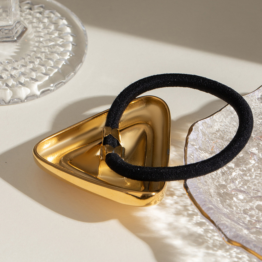 1 Paire D'Élastiques À Cheveux Géométriques Quotidiens En Acier Inoxydable Plaqué Or Pour Femmes Image4