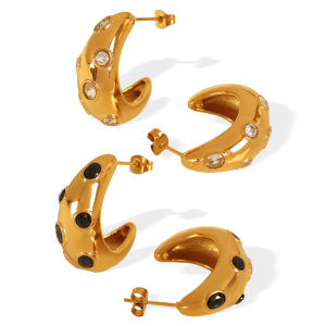 1 Paire De Boucles D'Oreilles Puces Classiques Géométriques Simples En Acier Inoxydable Plaqué Or Avec Zircon Pour Femme h5 Image5