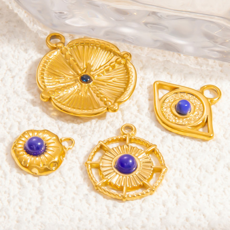Pendentif Femme Fantaisie Rétro Œil Bleu Pierre Naturelle Acier Inoxydable Étanche Couleur Or (1 Pièce)