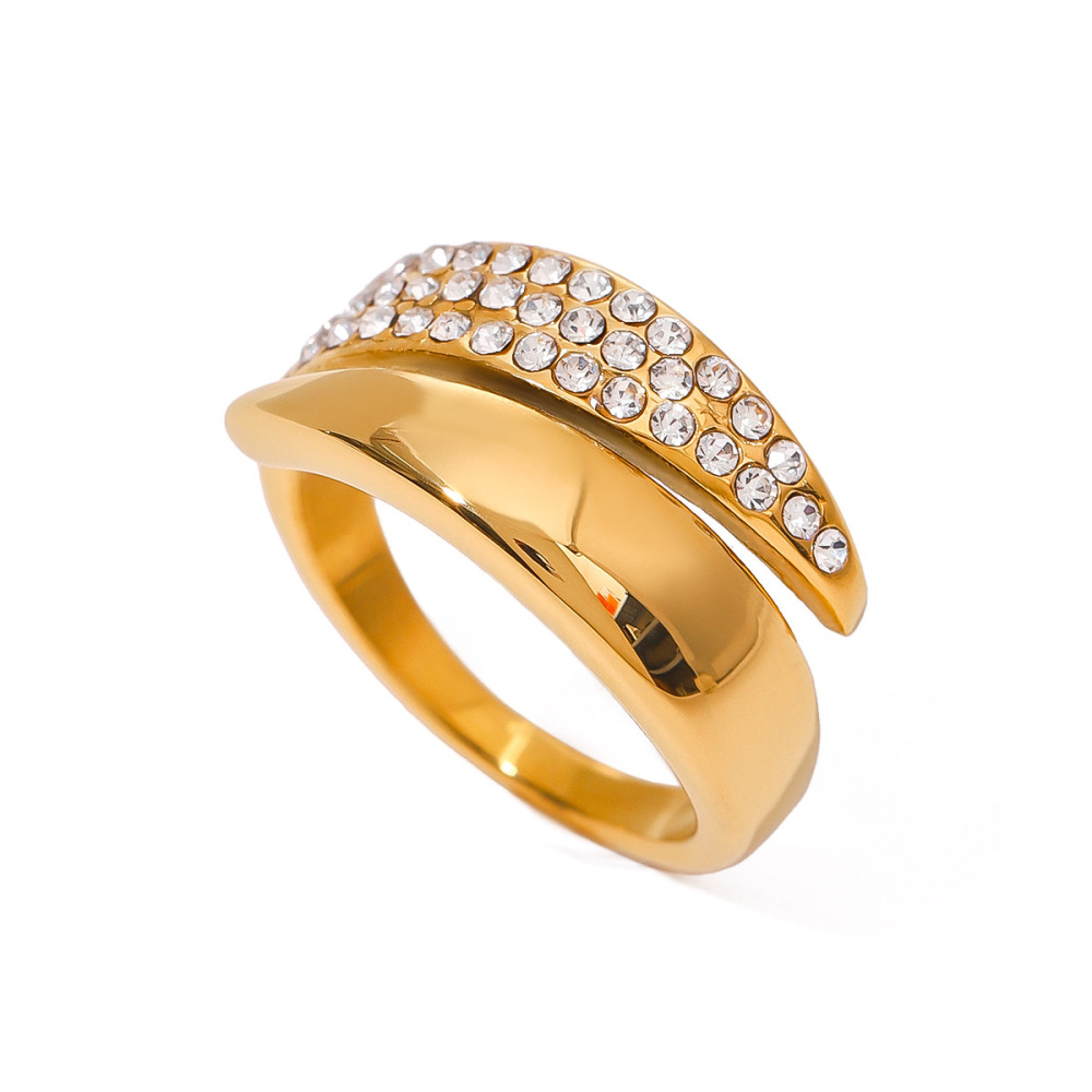 1 Paire De Bagues Ajustables Rétro Géométriques En Acier Inoxydable Plaqué Or Avec Strass Pour Femme h5Image6