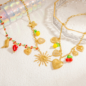 Collier Avec Pendentif En Forme De Cœur En Acier Inoxydable Plaqué Or Et Strass Pour Femme, Série Luxueuse h5 Image4