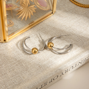 1 Paire De Boucles D'Oreilles Puces Annulaires Exquises En Acier Inoxydable Étanche, Couleur Or Et Argent, De La Collection Designable Series. h5 Image4