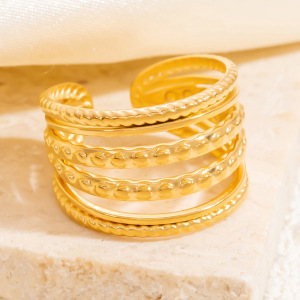 Bague Ajustable Pour Femme, Collection Classique Minimaliste, En Acier Inoxydable, Couleur Or, Étanche. h5 Image7