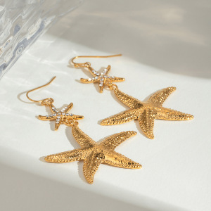 1 Paire De Boucles D'Oreilles Pendantes Pour Femme En Acier Inoxydable Plaqué Or , Motif Tortue De Vacances, Série Simple h5 Image3