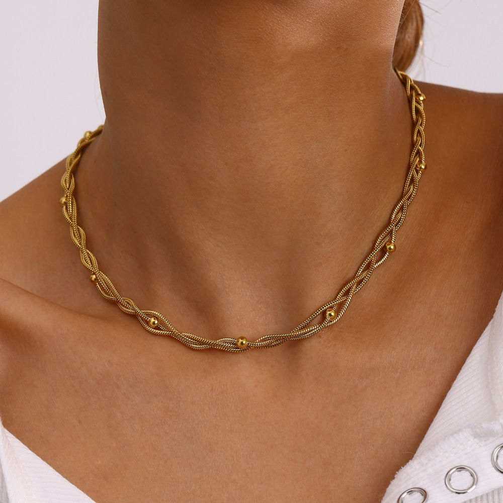 Collier Simple En Acier Inoxydable Plaqué Or Pour Femme, Série Simple, 1 Pièce h5Image4