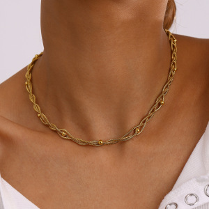 Collier Simple En Acier Inoxydable Plaqué Or Pour Femme, Série Simple, 1 Pièce h5 Image4