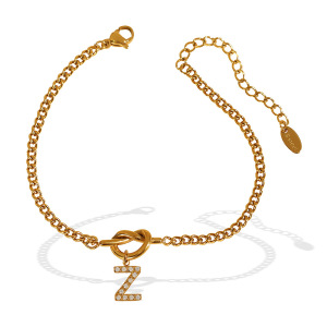 Bracelet À Breloques Pour Femme, Série Simple, Lettre Simple, En Acier Inoxydable Plaqué Or , Strass h5 Image6