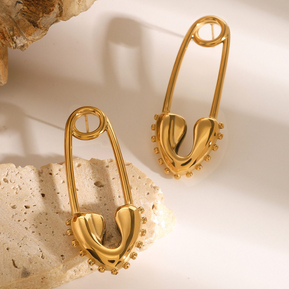 1 Paire De Boucles D'Oreilles À Tige Géométriques Décontractées En Acier Inoxydable Plaqué Or  Pour Femmes Image3