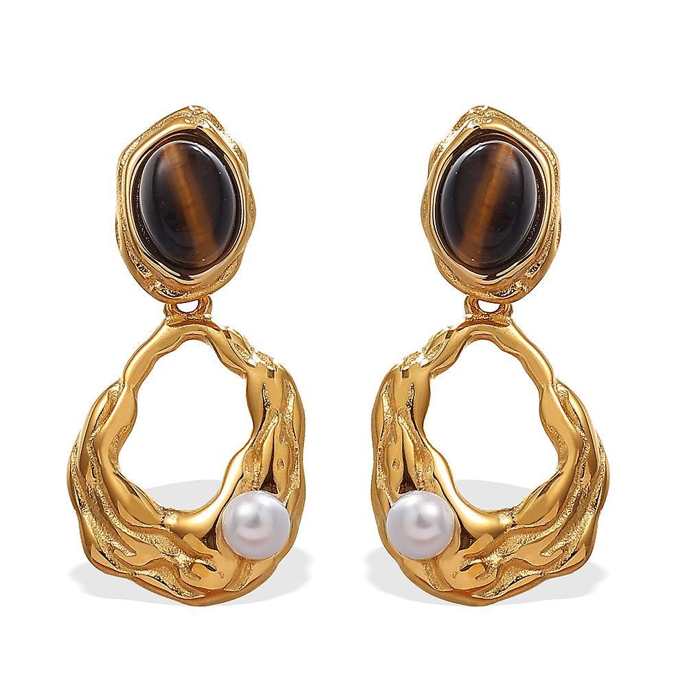 1 Paire De Boucles D'Oreilles Pendantes Géométriques Rétro En Acier Titane Couleur Or Pour Femme, Série Classique Image10