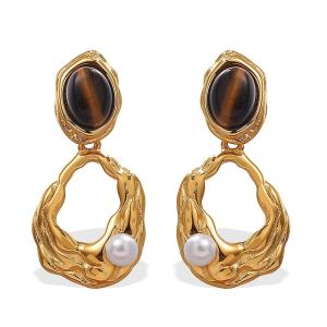 1 Paire De Boucles D'Oreilles Pendantes Géométriques Rétro En Acier Titane Couleur Or Pour Femme, Série Classique h5 Image10