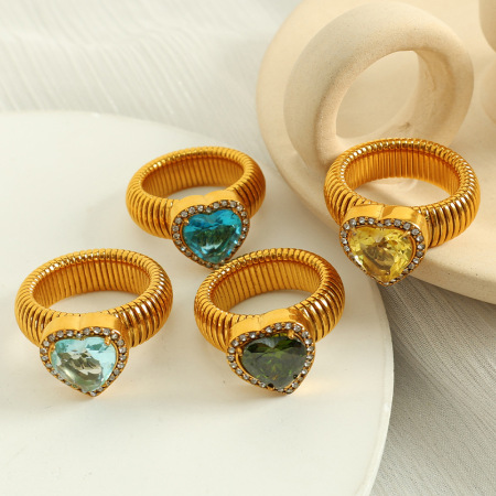 1 paire de bagues simples pour femme en acier inoxydable plaqué or  avec zircone, style rétro, série romantique 2