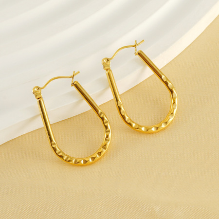 1 paire de boucles d'oreilles créoles simples géométriques en acier inoxydable plaqué or pour femme
