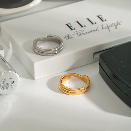 Bague simple pour femme, collection classique, double anneau délicat en acier inoxydable, couleur or, étanche. 2