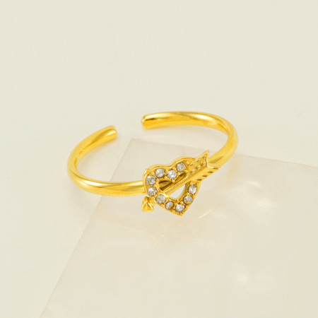 1 paire de petites bagues ouvertes en diamant pour femme, en acier titane de haute qualité, avec index en forme de flèche de Cupidon, réglables