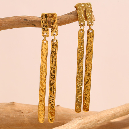 Boucles d'oreilles pendantes élégantes géométriques en acier inoxydable doré, étanches, collection classique, pour femme (1 paire).