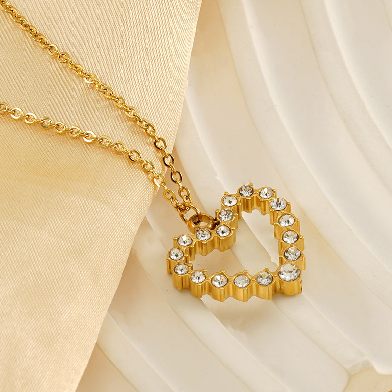 1 Paire De Colliers Légers En Acier Titane Pour Femme, Pendentifs En Forme De Cœur Et De Diamant, Chaîne De Clavicule, Bijoux Pour Femme h5Image4