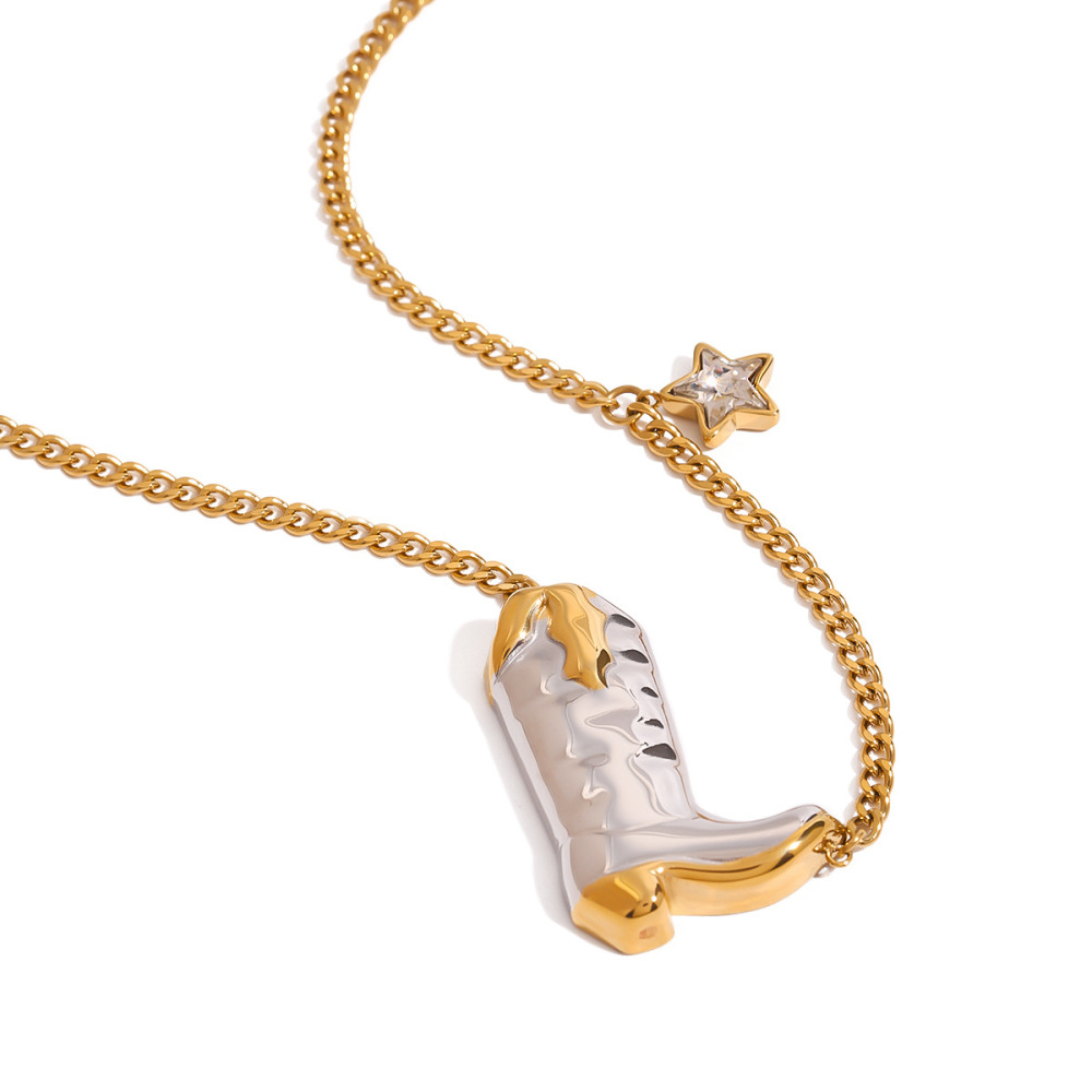 Collier Pendentif Femme Élégant En Forme De Bottes De Cowboy, En Acier Inoxydable Imperméable Et Couleur Or (1 Pièce) Image6