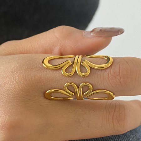 Bague simple pour femme, en acier inoxydable doré, forme de fleur naturelle, collection romantique (1 pièce). 2