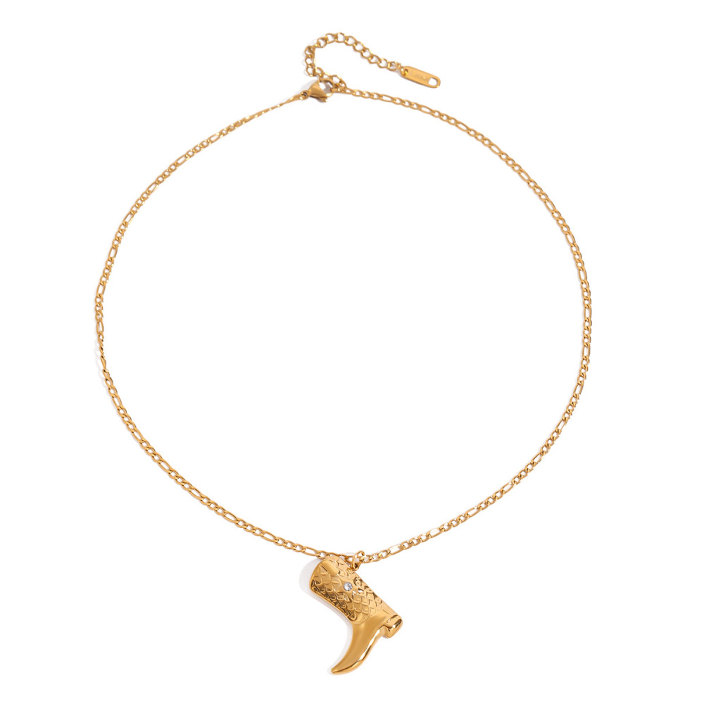Collier Pendentif Femme Élégant, Style Botte Classique, Couleur Unie, En Acier Inoxydable, Étanche, Couleur Or (1 Pièce) h5Image8