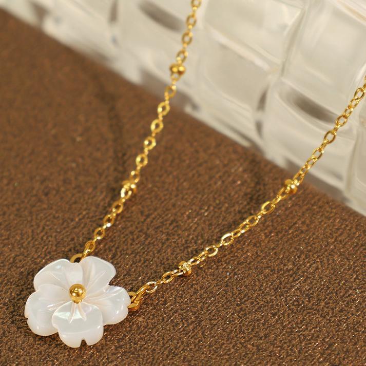 Collier Avec Pendentif En Forme De Fleur Élégante, Série Classique, En Acier Titane, Couleur Or, Pour Femme, 1 Pièce Image7