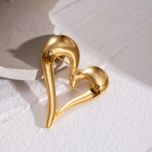 Broche Pour Femme, Élégante Et Chic, En Forme De Cœur, En Acier Inoxydable Imperméable, Couleur Or, Collection Romantique (1 Pièce) h5 Image6