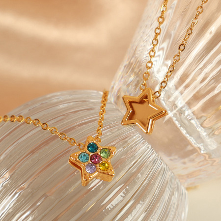 collier avec pendentif en forme de cœur en acier inoxydable plaqué or  et strass pour femme, série simple 2