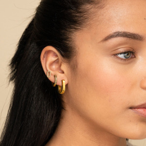 1 Paire De Boucles D'Oreilles Géométriques Classiques En Acier Inoxydable Plaqué Or  Avec Strass Pour Femme h5 Image4
