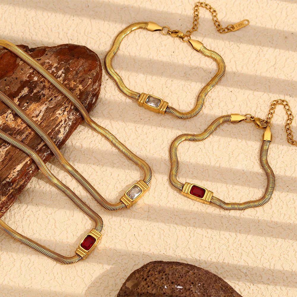 Bracelet Chaîne Femme En Acier Inoxydable Doré, Style Rétro Géométrique, Étanche, 1 Pièce, Collection Luxe. Image3