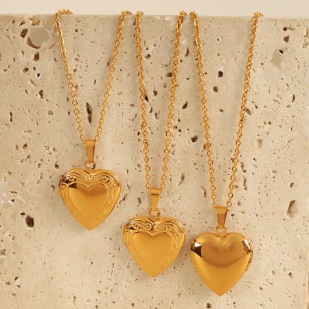 collier avec pendentif en forme de cœur simple en acier inoxydable plaqué or pour femme, 1 pièce