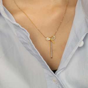 Collier Avec Pendentif En Acier Titane Doré Pour Femme, Série Simple, Nœud Papillon Quotidien h5 Image4