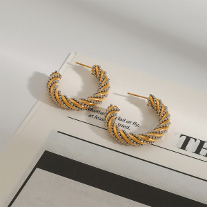 1 Paire De Boucles D'Oreilles Créoles Rondes En Acier Inoxydable Doré, Style Romantique, Naturelles Et Torsadées, Étanches. h5 Image3