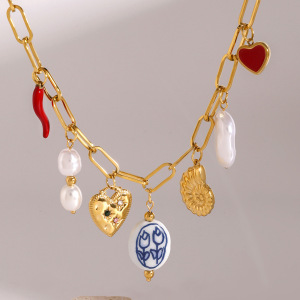 Collier Avec Pendentif Tortue De Vacances En Acier Inoxydable Plaqué Or  Et Perles Artificielles Pour Femme, Série Simple, 1 Pièce h5 Image3