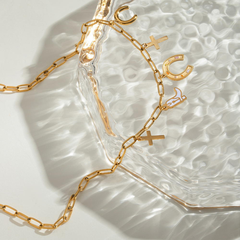 Bracelet À Breloques Pour Femme, Série Simple, Croix Classique, En Acier Inoxydable Plaqué Or h5Image4