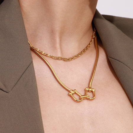 collier pendentif pour femme en acier inoxydable couleur or, série simple, , 1 pièce 2