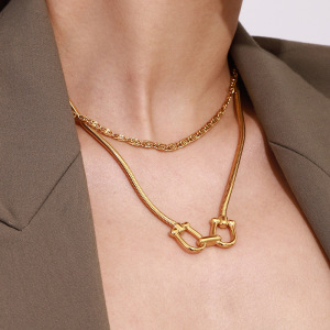 Collier Pendentif Pour Femme En Acier Inoxydable Couleur Or, Série Simple, , 1 Pièce h5 Image3