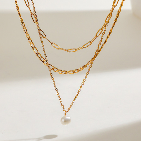 Collier à plusieurs rangs pour femme, en acier inoxydable doré, imperméable, collection Elegant Series (1 pièce)