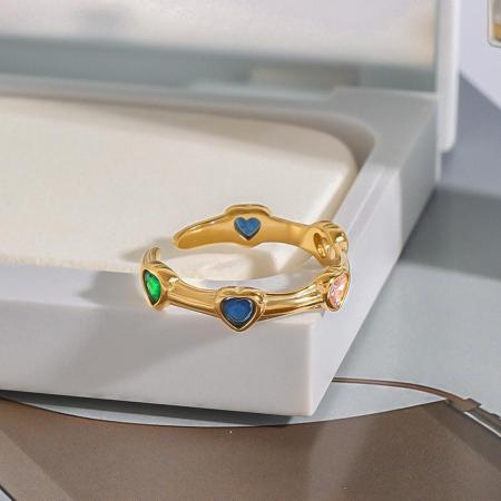 Bague Simple Pour Femme, En Acier Inoxydable, Couleur Or, Forme De Cœur Fascinante, Série Polychrome (1 Pièce).