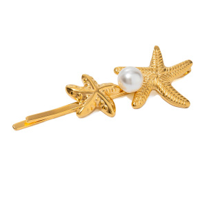 1 Paire De Pinces À Cheveux Pour Femmes, Série Simple, Style Tortue, En Acier Inoxydable Plaqué Or , Avec Perles Artificielles h5 Image5