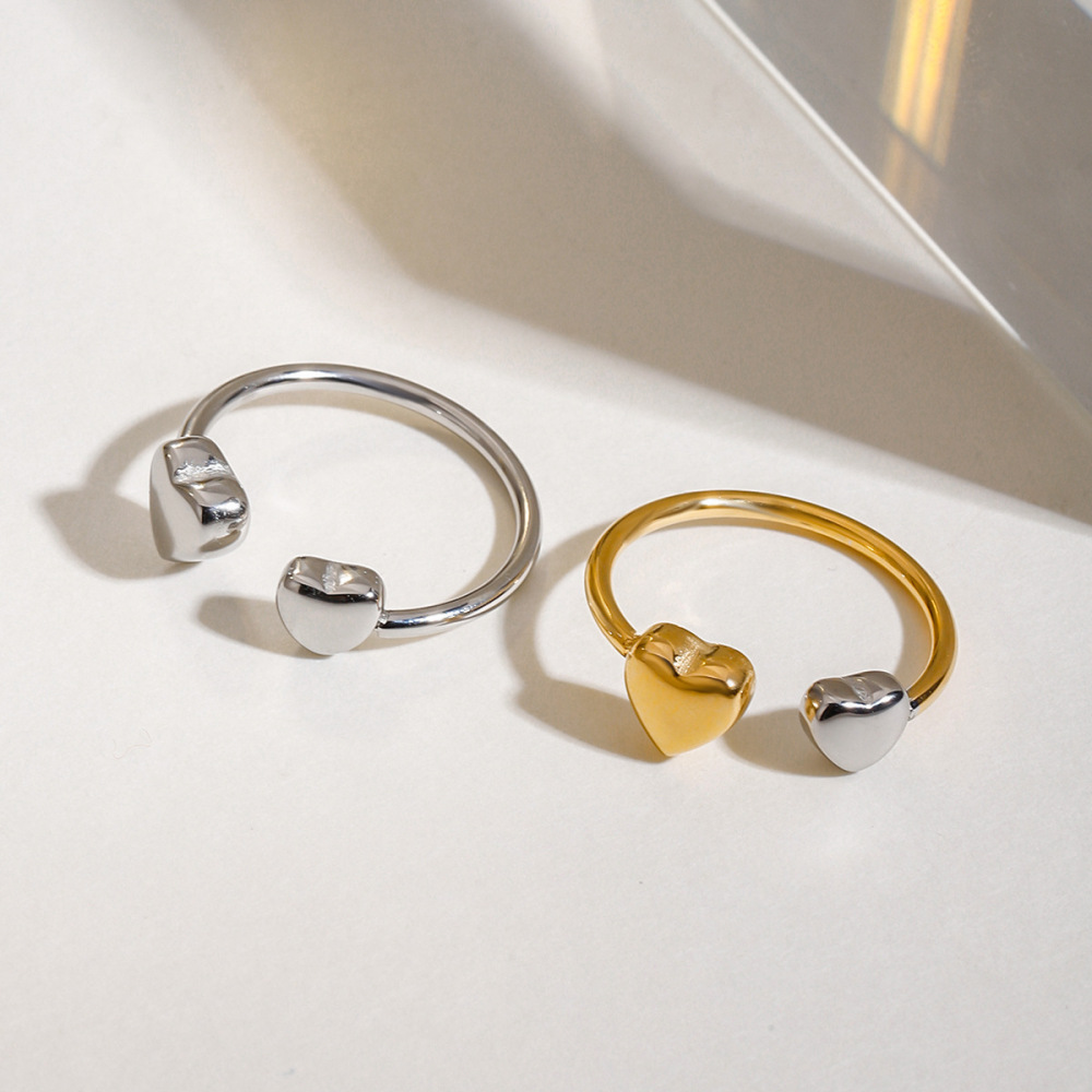 Bagues Ajustables Pour Femme, Style Minimaliste Romantique, En Acier Inoxydable Doré, Imperméables, En Forme De Cœur, Collection Romantique. Image5