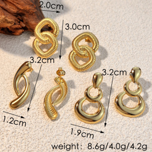 Boucles D'Oreilles Pendantes Pour Femme, Style Géométrique, En Acier Inoxydable Doré, Étanches, Collection Simple Series (1 Paire). h5 Image7