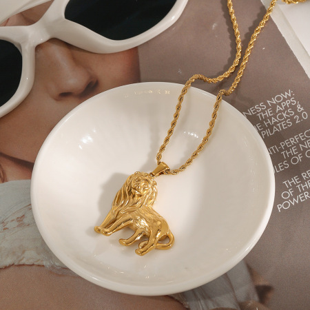 Collier pendentif femme en acier inoxydable doré, motif lion délicat, collection Luxueuse (1 pièce) 2