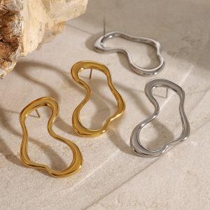 1 Paire De Boucles D'Oreilles À Tige Géométriques Simples En Acier Inoxydable Plaqué Or  Pour Femme h5 Image4