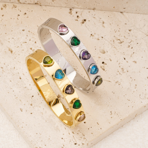 Bracelet Pour Femme En Acier Inoxydable Doré, Couleur Or, Forme De Cœur Colorée, Collection Glamorous (1 Pièce) h5 Image6