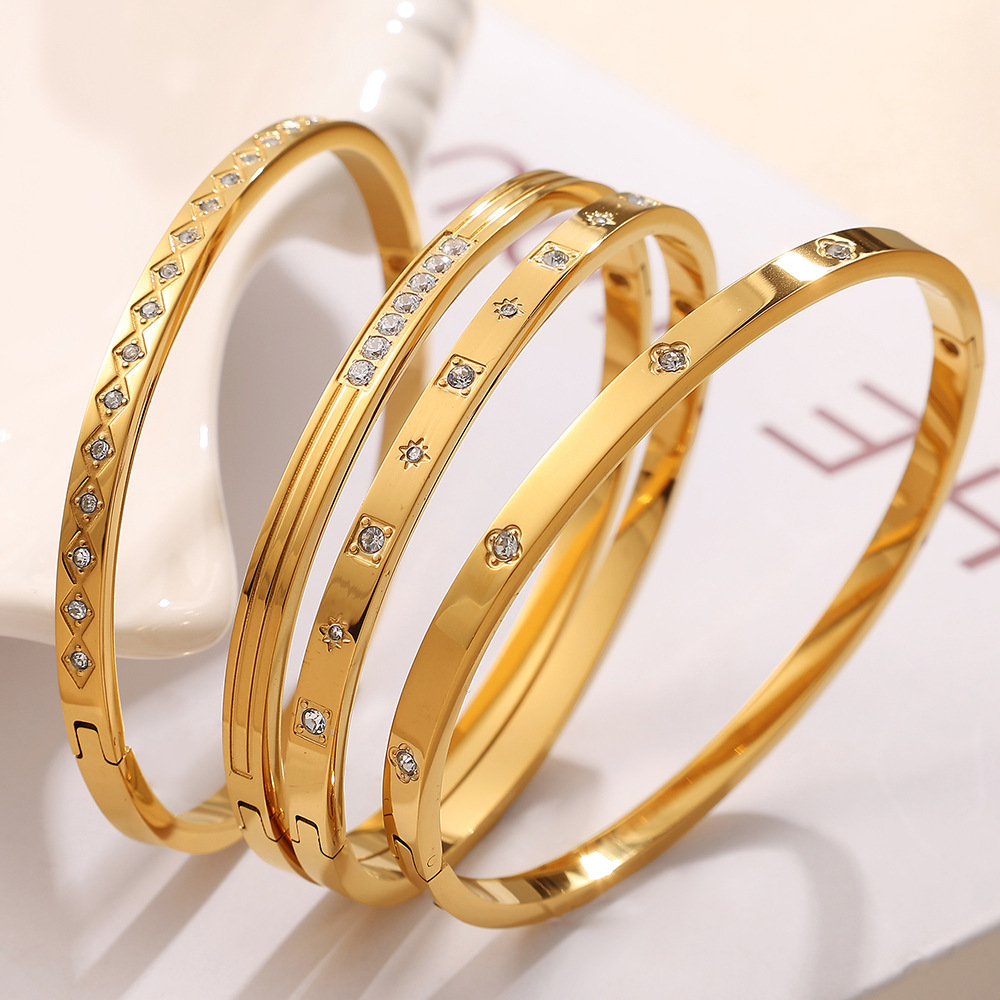 Bracelet Pour Femme, 1 Pièce, Série Exquise, Hexagramme Brillant, Acier Inoxydable, Étanche, Couleur Or h5Image4