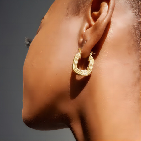 1 paire de boucles d'oreilles à tige géométriques simples plaquées or  de la série simple 2