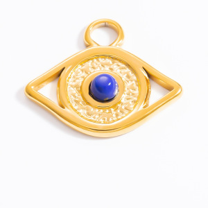 Pendentif Femme Fantaisie Rétro Œil Bleu Pierre Naturelle Acier Inoxydable Étanche Couleur Or (1 Pièce) h5 Image8