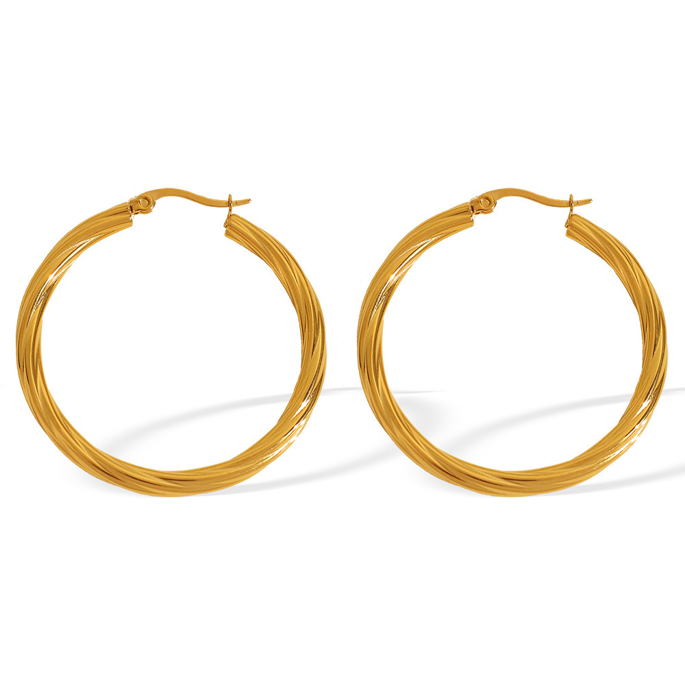 1 Paire De Boucles D'Oreilles Créoles Élégantes Géométriques En Acier Titane Plaqué Or Pour Femmes, Série Classique h5Image8