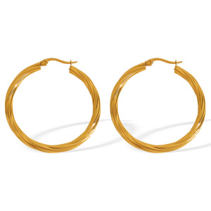 1 Paire De Boucles D'Oreilles Créoles Élégantes Géométriques En Acier Titane Plaqué Or Pour Femmes, Série Classique h5 Image8